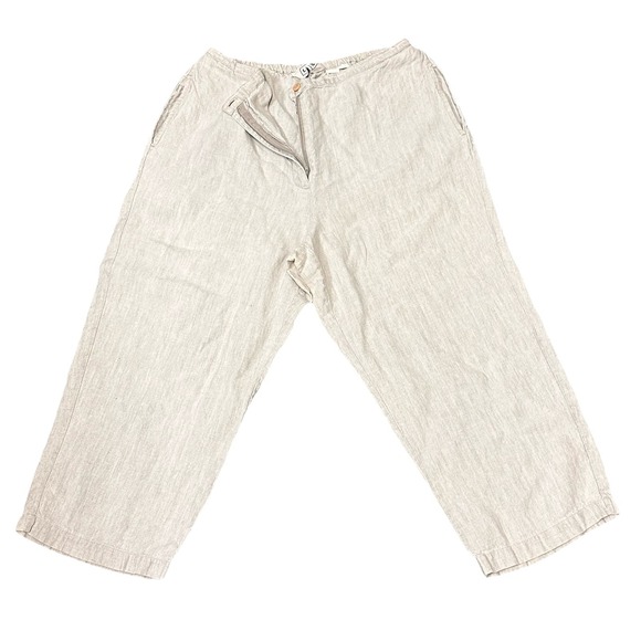 L.L. Bean Pants Womens Size 12 Reg. Linen Capris Stretch Boho Summer Wide Leg - Picture 2 of 9